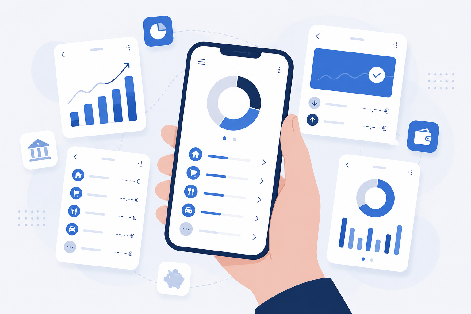 Ilustración de las mejores apps para controlar gastos e inversiones personales