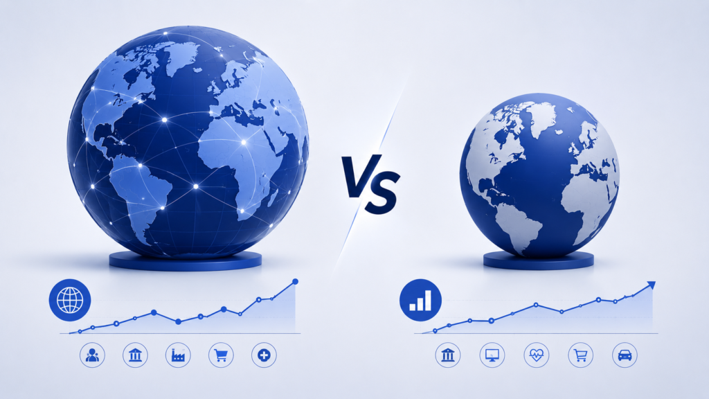 Ilustración comparativa entre los ETFs VWCE e IWDA para inversores europeos