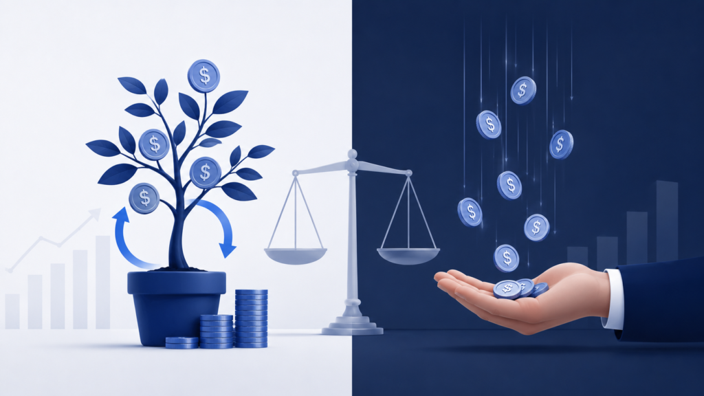 Ilustraci&oacute;n comparativa entre ETFs de acumulaci&oacute;n y de distribuci&oacute;n de dividendos