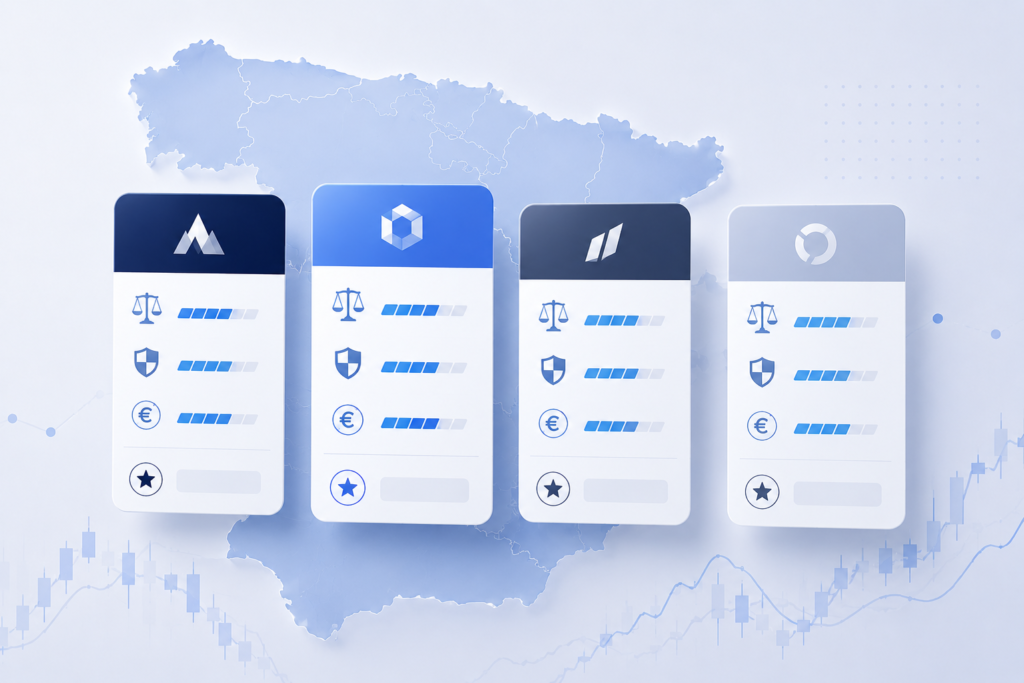 Ilustración comparativa de los mejores brokers para invertir en ETFs desde España
